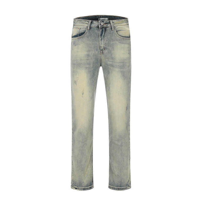 Men Jeans Vintage Yellow Mud Color Retro Loose
