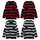 Women Sweater Striped Loose Hole Knitted Sweater