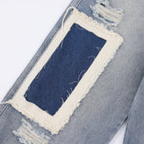 Men Jeans Patch Ripped Versatile Loose