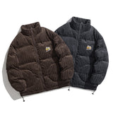 Unisex Coat Stand Collar Corduroy Thickened Couple