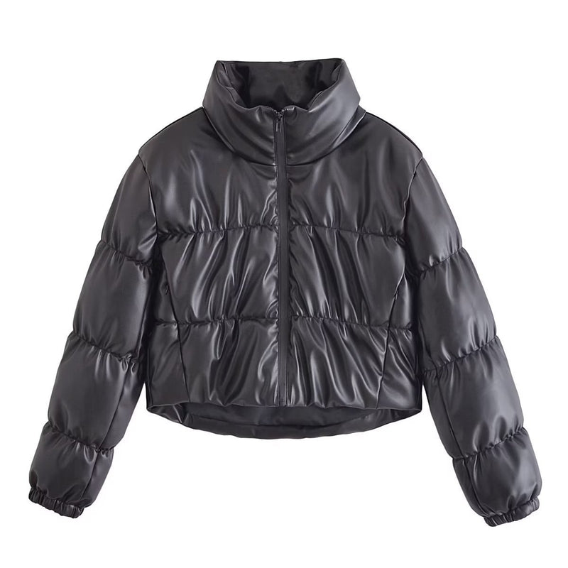 Women Cotton Coat Winter Loose Slimming Thickened PU Leather