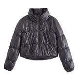 Women Cotton Coat Winter Loose Slimming Thickened PU Leather