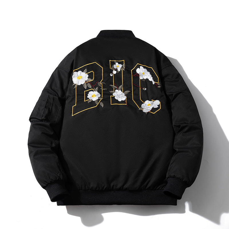 Mens Vintage Jackets Floral Embroidered Jacket Loose Casual Baseball Uniform
