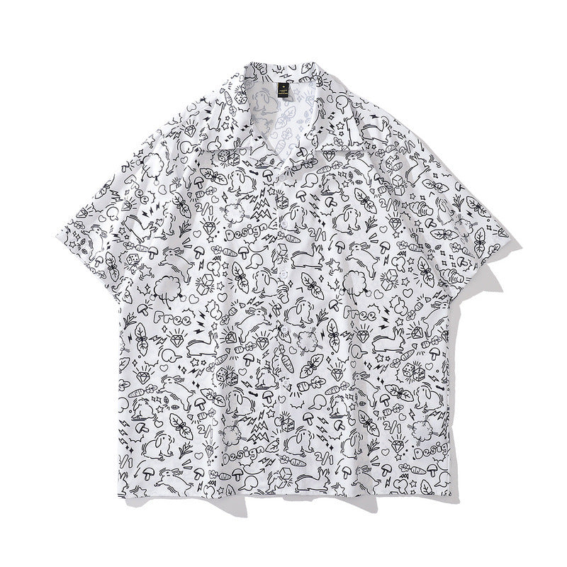 Short Sleeve Shirt Cartoon Tigger Print Loose Casual