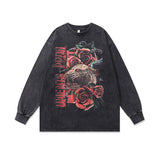 Mens Vintage Long Sleeve Shirt Printed Washed Long Sleeve T-Shirt
