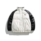 Unisex Coat PU Leather Coat Loose Stand Collar Coat