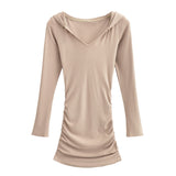 Women Dresses Pleated Hooded Dress