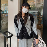 Women Knitted Cardigan Rhombus Loose Sweater Loose