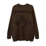 Women Sweater Creative Pattern Loose Hole Knit Sweater