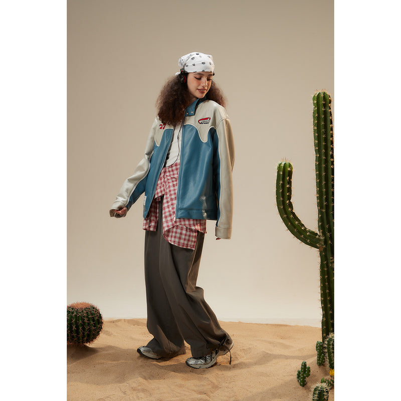 Unisex Pu Jacket PU Leather Jacket Stand Collar Coat