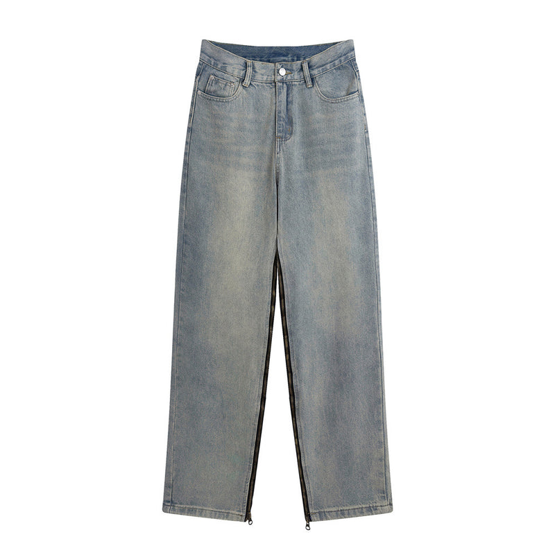 Men Jeans Loose All-Match Side Slit Stitching Zipper
