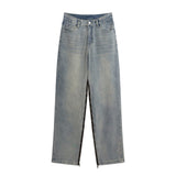 Men Jeans Loose All-Match Side Slit Stitching Zipper