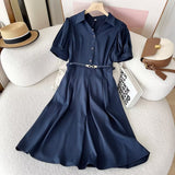 Women Dresses Summer Temperament Belt Long Dress