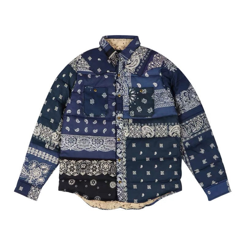 Kapital Hoodie Vintage Stitching Ancient Cloth Paisley down Shirt Coat Cotton-Padded Jacket