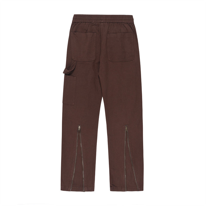Men Jeans Embroidered Straight Casual Trousers Loose Zip