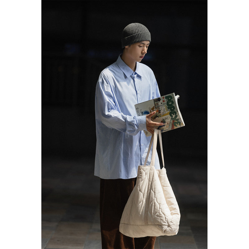 Unisex Shirt Patchwork Stripes Loose Cotton