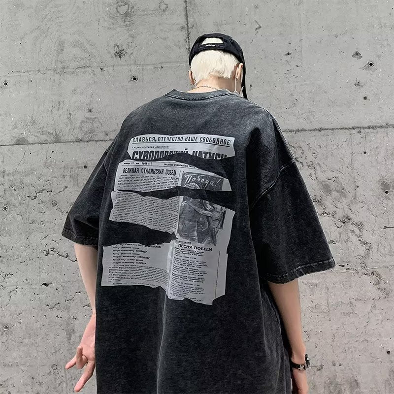 Men T Shirt Heavy Loose Large Size Summer Distressed