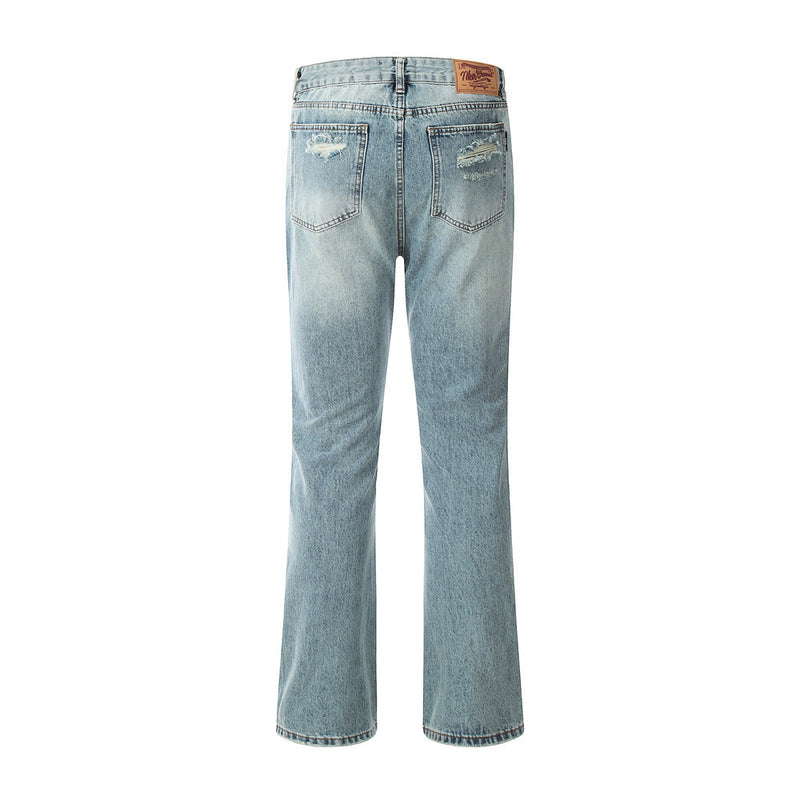Men Jeans Loose Hole White Casual