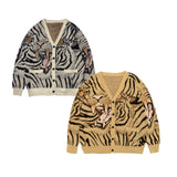 Kapital Sweater Vintage Jacquard Tiger Totem Knitted V-neck Japanese Sweaters Cardigan Jacket
