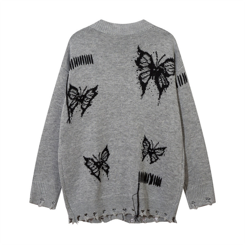 Men Sweater Coat Butterfly Print