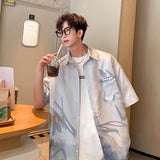 Men Shirts Summer Versatile Ink Painting Ice Silk Cool Feeling