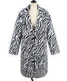 Women Fur Jacket Zebra Pattern Plush Thermal Long Coat