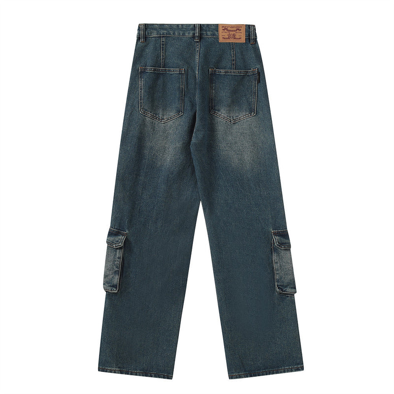 Men Jeans Workwear Multi-Pocket Loose