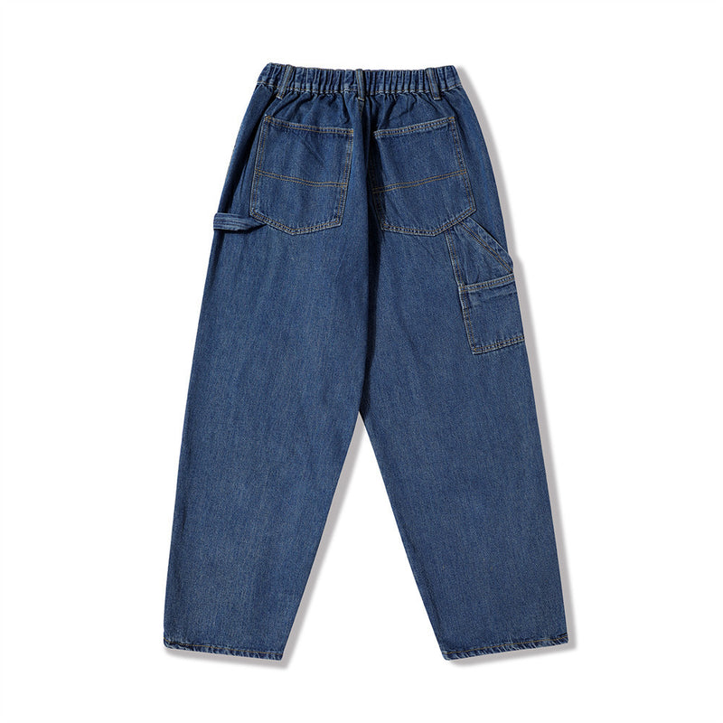 Men Jeans Loose Stitching Pants Solid Color Casual