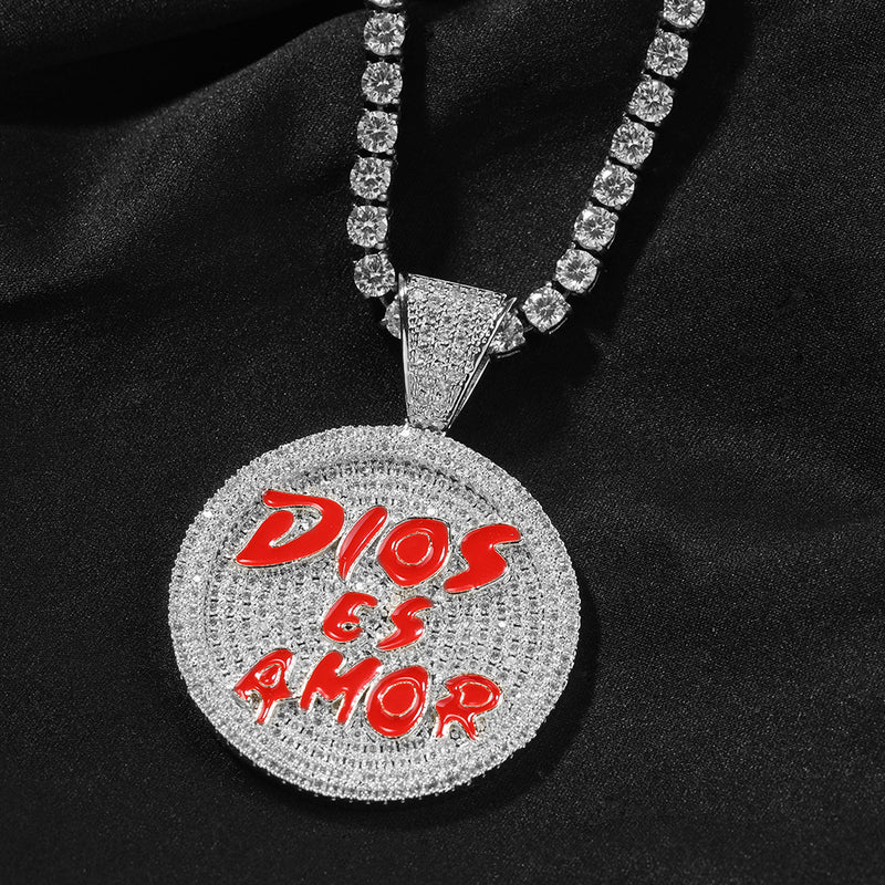 Jewelry Disc Pendant with Diamonds Hip Hop Necklace ins Alphabet Pieces Spectrum