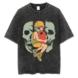 Anime Chainsaw Man Washed TShirt Men Streetwear