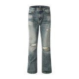 Men Jeans Loose Hole Casual Retro Wide-Leg Pants
