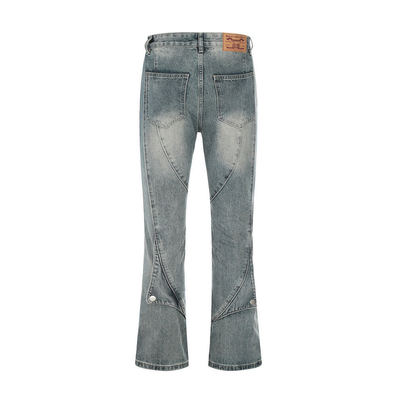 Men Jeans splicing button flared pants personality design