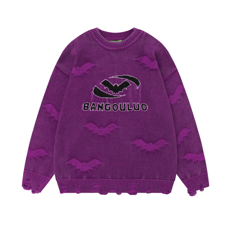 Men Sweater Bat Pattern Jacquard Knitted Sweater