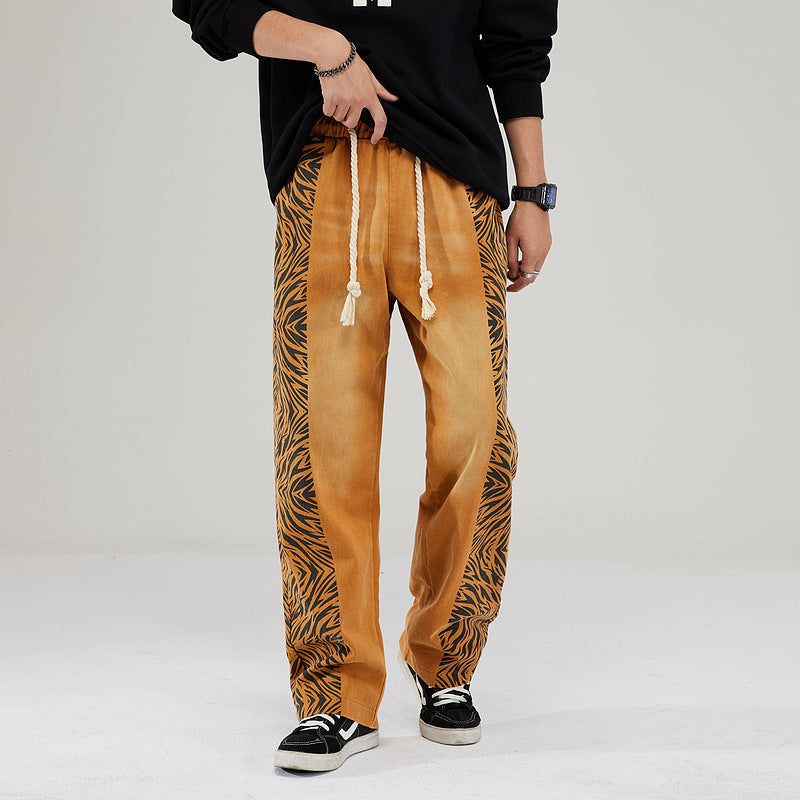 Cargo Pants Retro Patchwork Tiger Pattern Loose