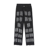 Men Jeans Punk Hole & Patch Raw Edges