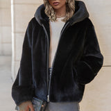 Women Fur Jacket Zipper Short Chic Plush Coat