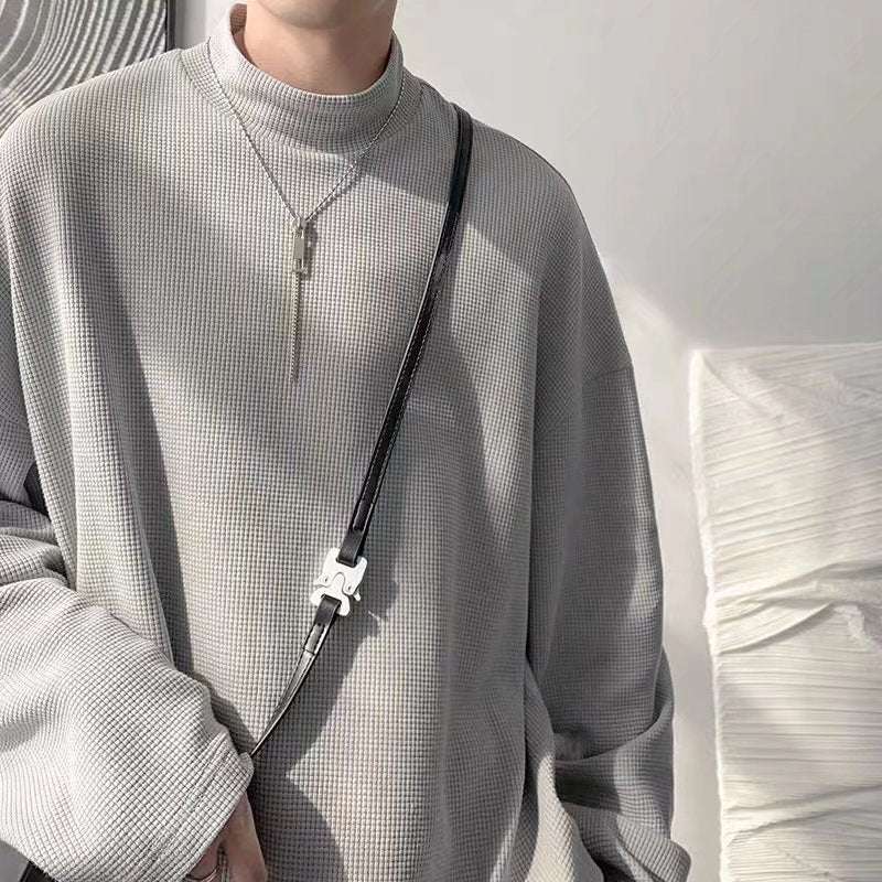 Men T Shirt Waffle Loose Inner Wear Bottoming Shirt