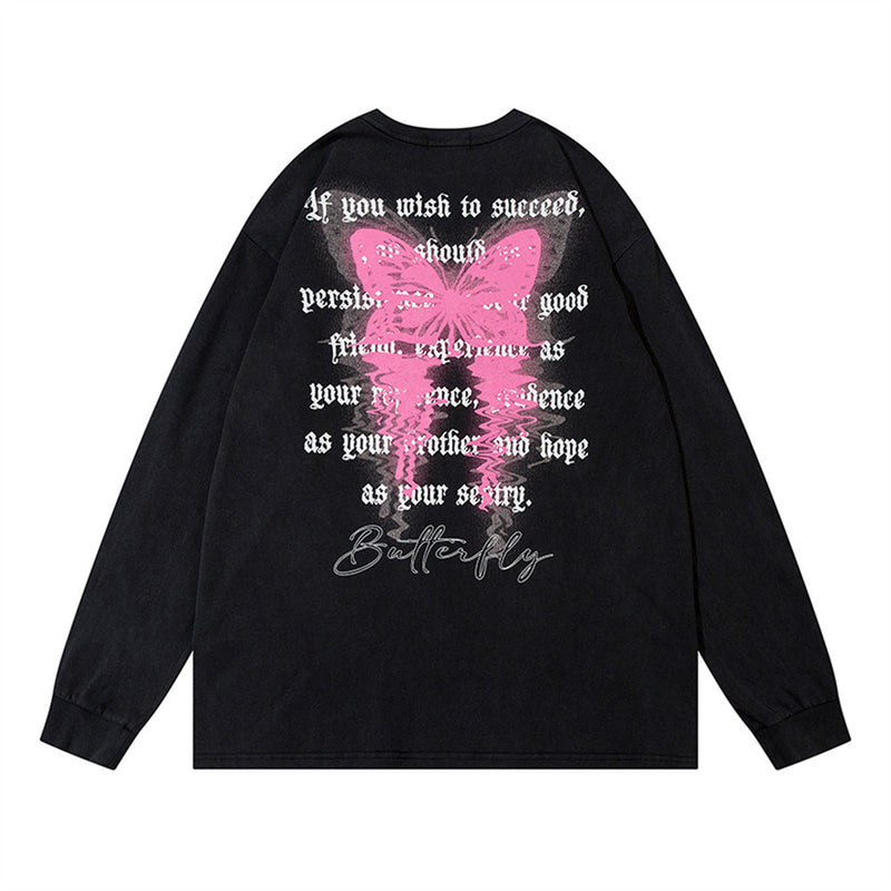 Men Long Sleeve T-Shirt Niche Butterfly T-shirt Cotton Base Shirt