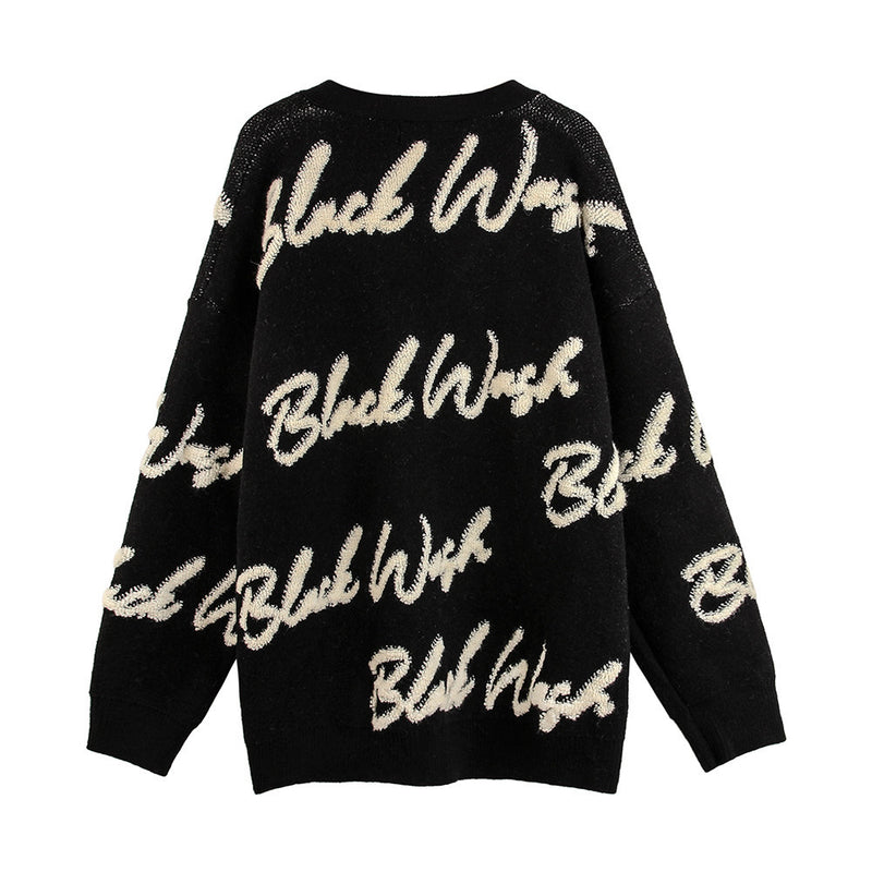 Men Sweater Flocking Embroidered V-neck Knitted Cardigan Sweater