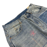 Kapital Jeans Pingtian Hehong Stitching Smiley Patch Ripped Embroidered Fashion Brand Denim Trousers