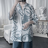Men Shirts All-Match Loose Summer Full Print Shirt Coat