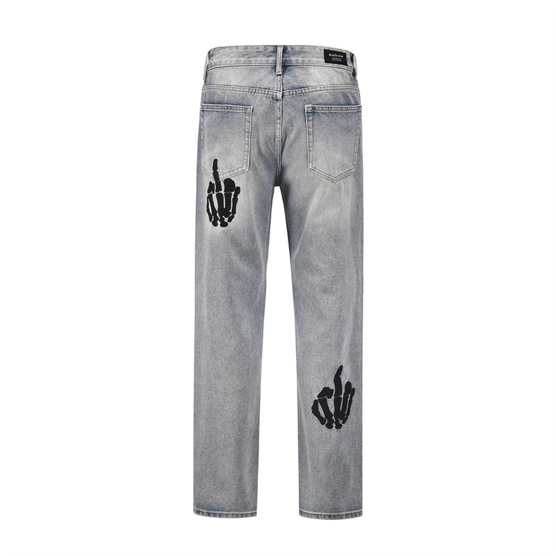 Men Jeans Skull Gesture Hip Hop