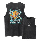 Printed Washed Tshirt Anime Demon Slayer Cotton Men Vintage