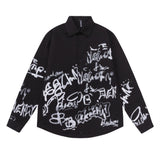 Men Long Sleeved T Shirt Letter Printed Long Sleeve Shirt Men's Casual Loose Lapels Shirt