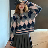Women Pullover Sweater Pullover Cropped Sweater Rhombus