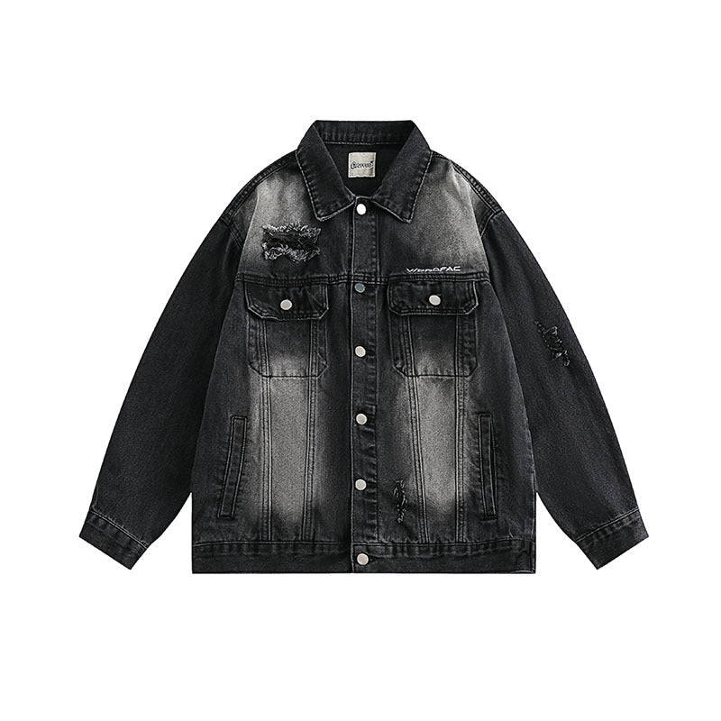 Women Jackets Retro Tattered Jeans Distressed Turn-down Collar Coat