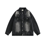 Women Jackets Retro Tattered Jeans Distressed Turn-down Collar Coat