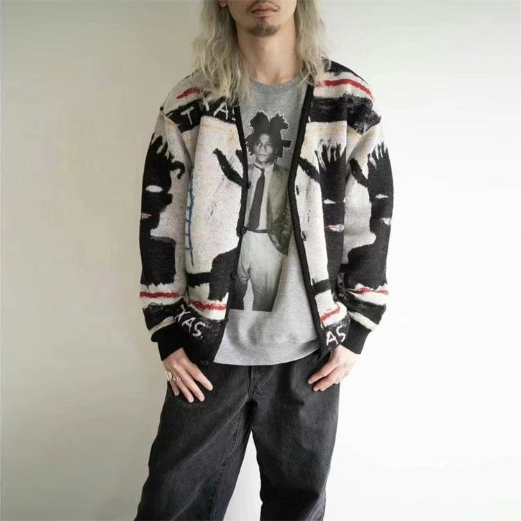 GUILTYPARTIES TIGER Sweater 23ssBASQUIAT V-neck knitted cardigan