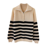Women Pullover Sweater Slimming Stripes Sweater