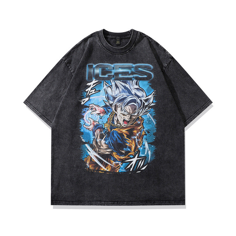 Men T-Shirt Retro Cartoon Loose Leisure All-Matching